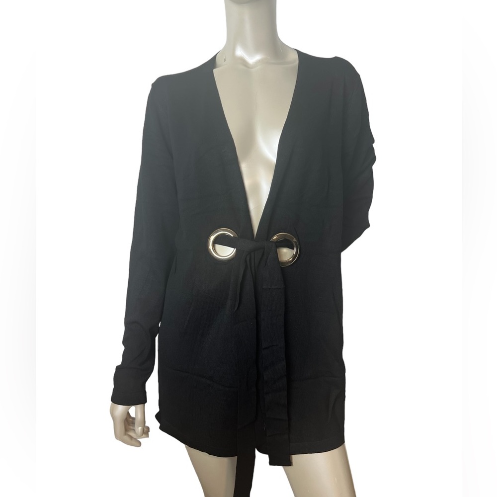 NWT Coco Bleu Black Long Sleeve Tie Knit Cardigan